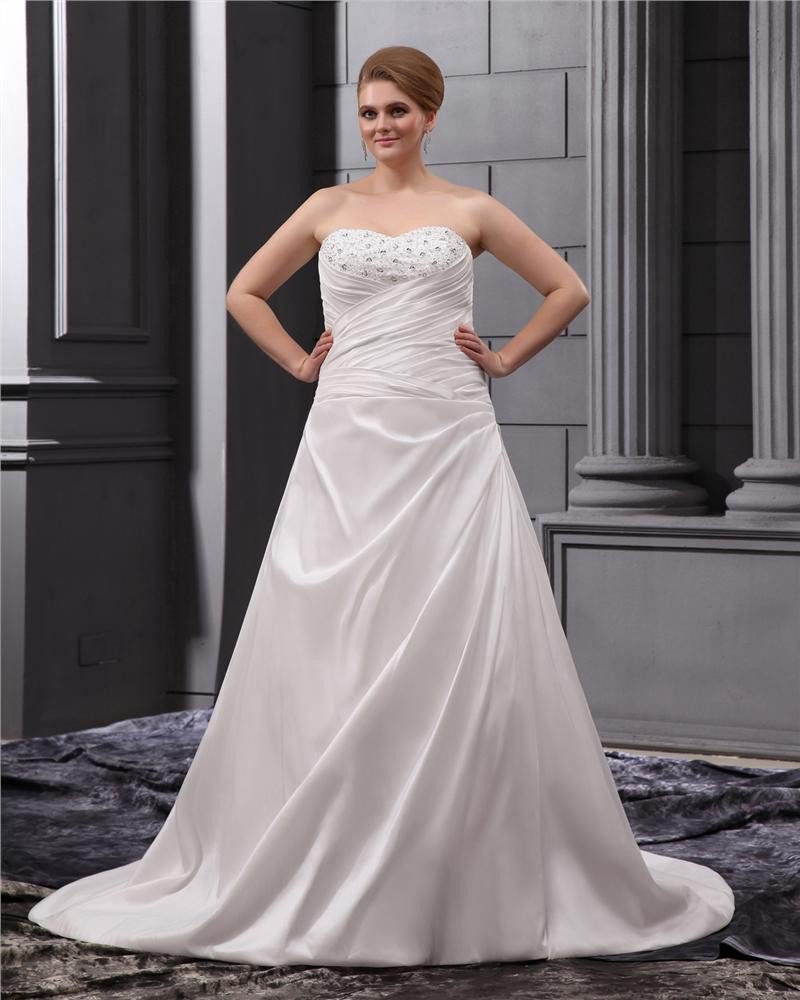 Satin Ruffle Sweetheart Court Plus Size Wedding Dress