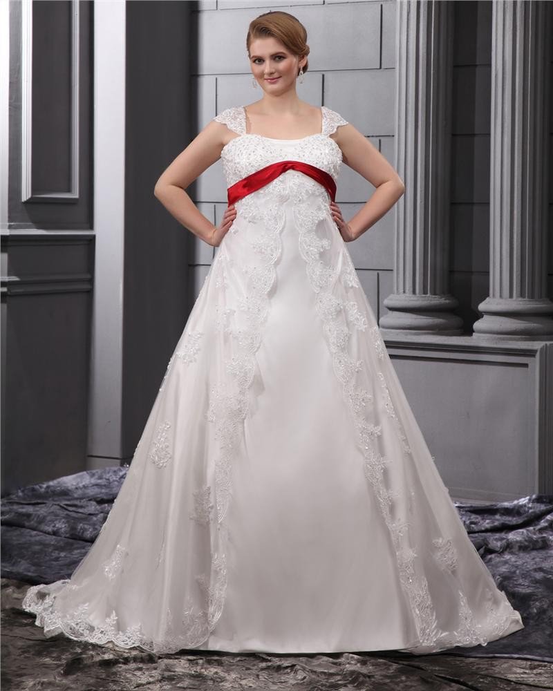 Lace Beads Applique Square Neck Floor Length Plus Size Bridal Gown Wedding Dress