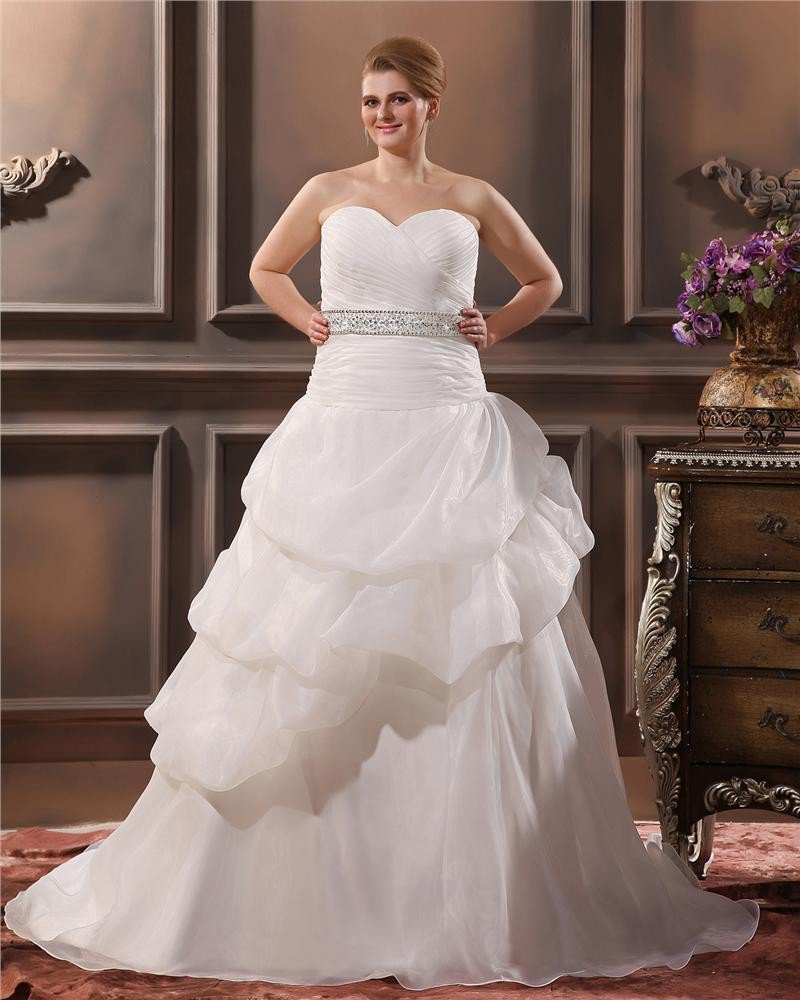 Elegant A-Line Sweetheart Sleeveless Floor-Length Yarn Plus Size Wedding Dresses