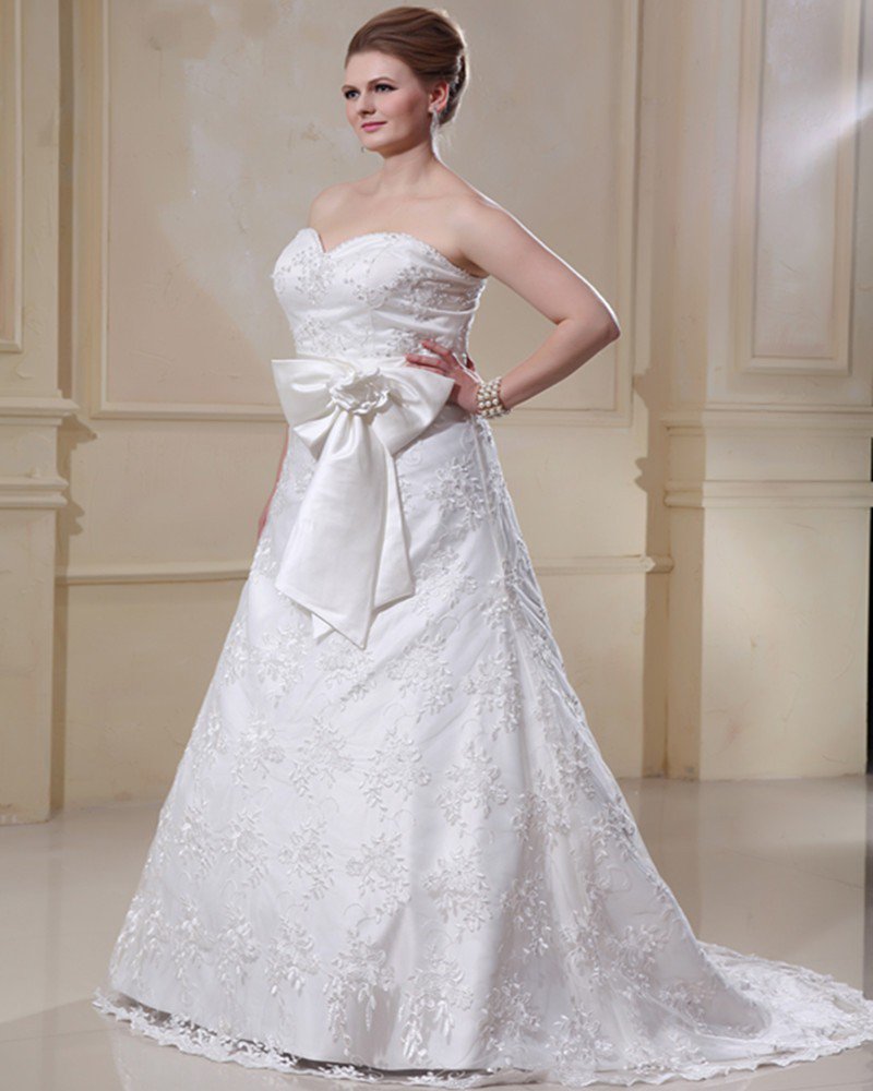 Designer A-Line Sweetheart Satin Lace Plus Size Wedding Dress
