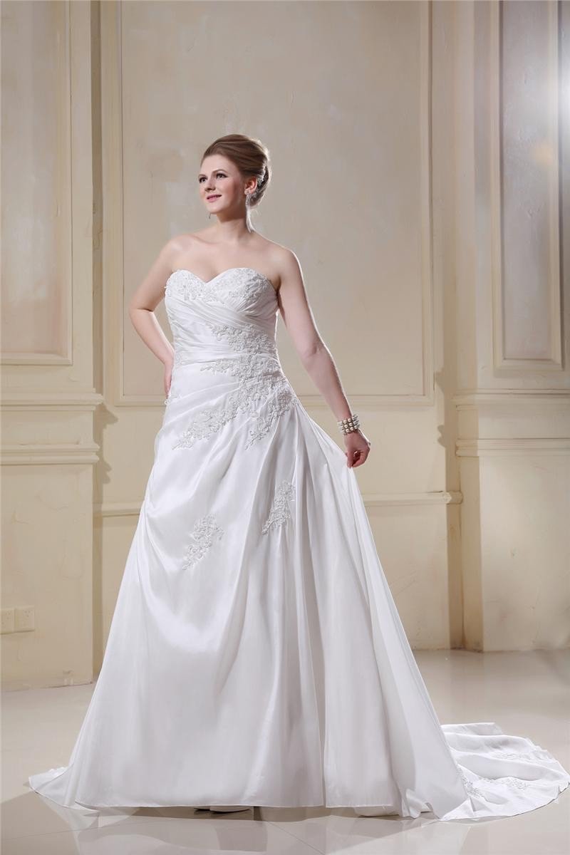 Taffeta Sweetheart Chapel Train A-Line Bridal Plus Size Wedding Dress