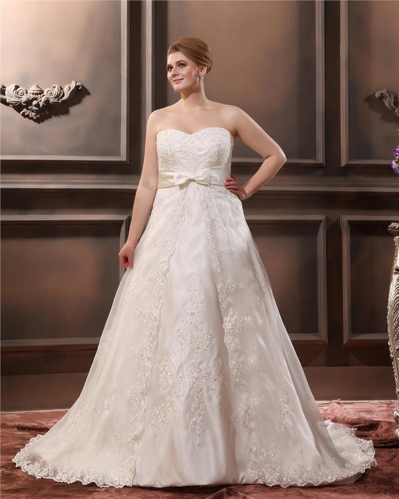 Satin Applique Sweetheart Plus Size Wedding Dresses