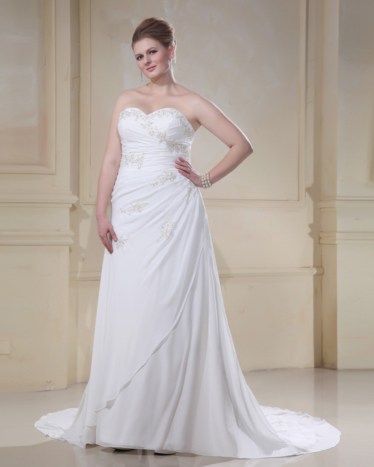Stylish Sweetheart Beading Embroidery Court Train Plus Size A-Line Wedding Dress