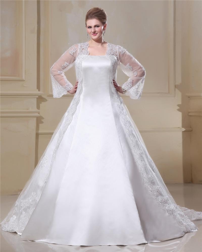 Satin Lace Yarn Square Neck Court Plus Size Bridal Gown Wedding Dress