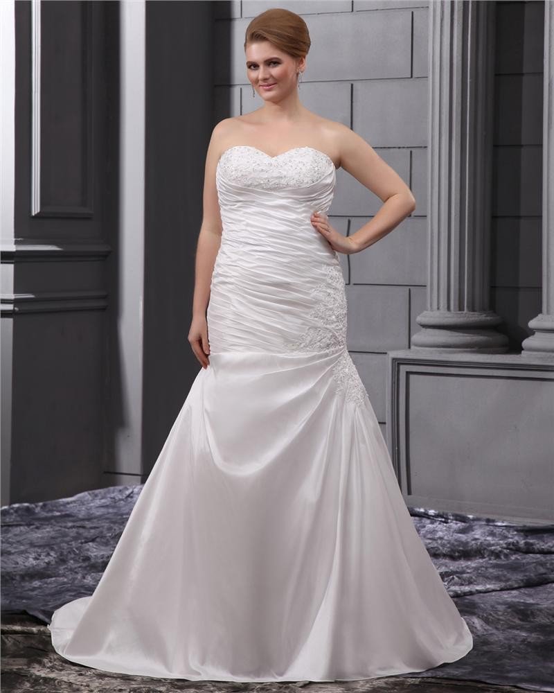 Satin Applique Chapel Plus Size Bridal Gown Wedding Dress