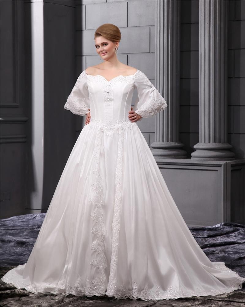 Organza Beading Applique Sweetheart Court Plus Size Bridal Gown Wedding Dress