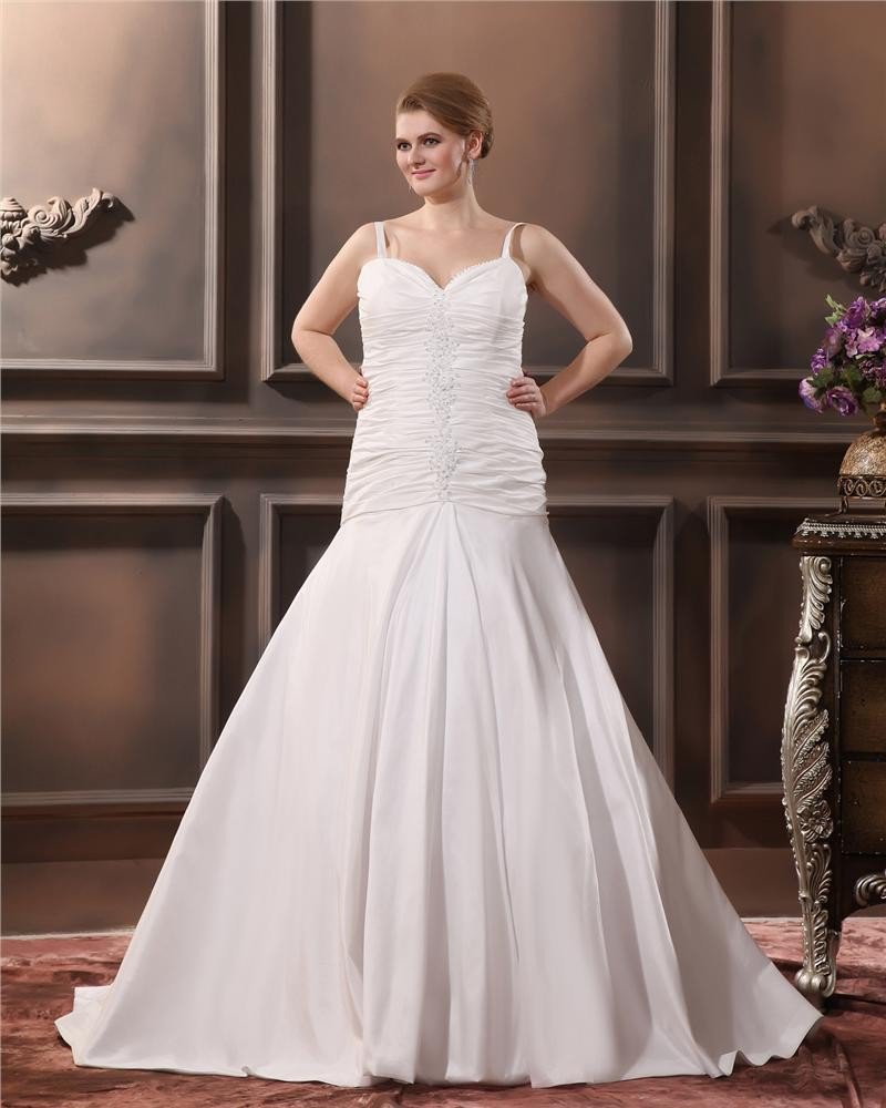 Satin Yarn Ruffle Queen Anne Court Plus Size Bridal Gown Wedding Dresses