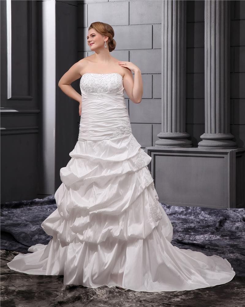 Elegant Beading Court Plus Size Bridal Gown Wedding Dress