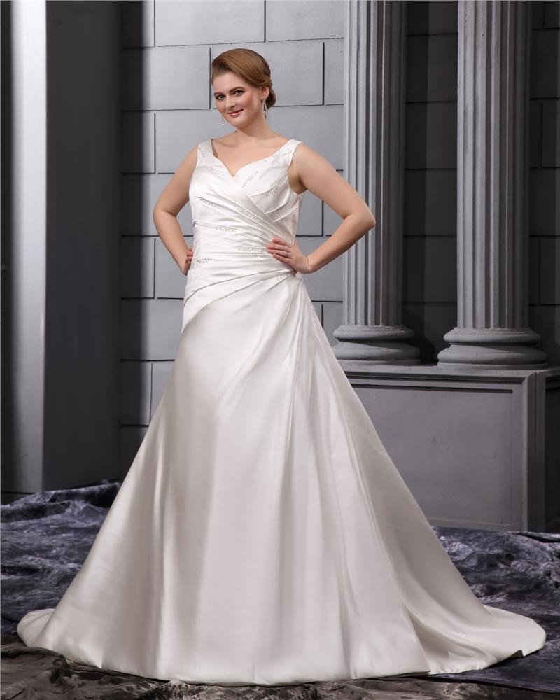 Large Size Satin Sweetheart Chapel Train Wedding Dresses