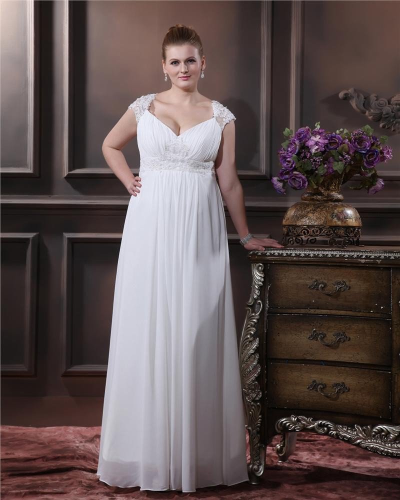 Elegant Sweetheart Floor-length Chiffon Satin Plus Size Wedding Dress