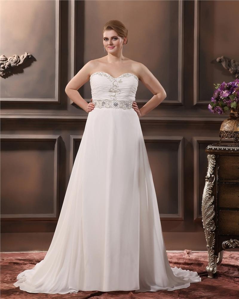 Elegant A-Line Sweetheart Sleeveless Floor-Length Chiffon Plus Size Wedding Dresses