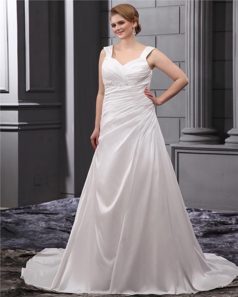 Rhinestone Ruffle Shoulder Straps Court Plus Size Bridal Gown Wedding Dress