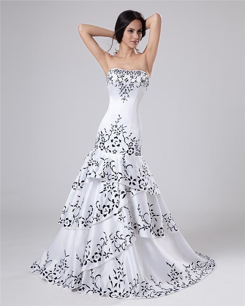Satin Beading Ruffles Sweetheart Cathedral Train Sheath Wedding Dresses