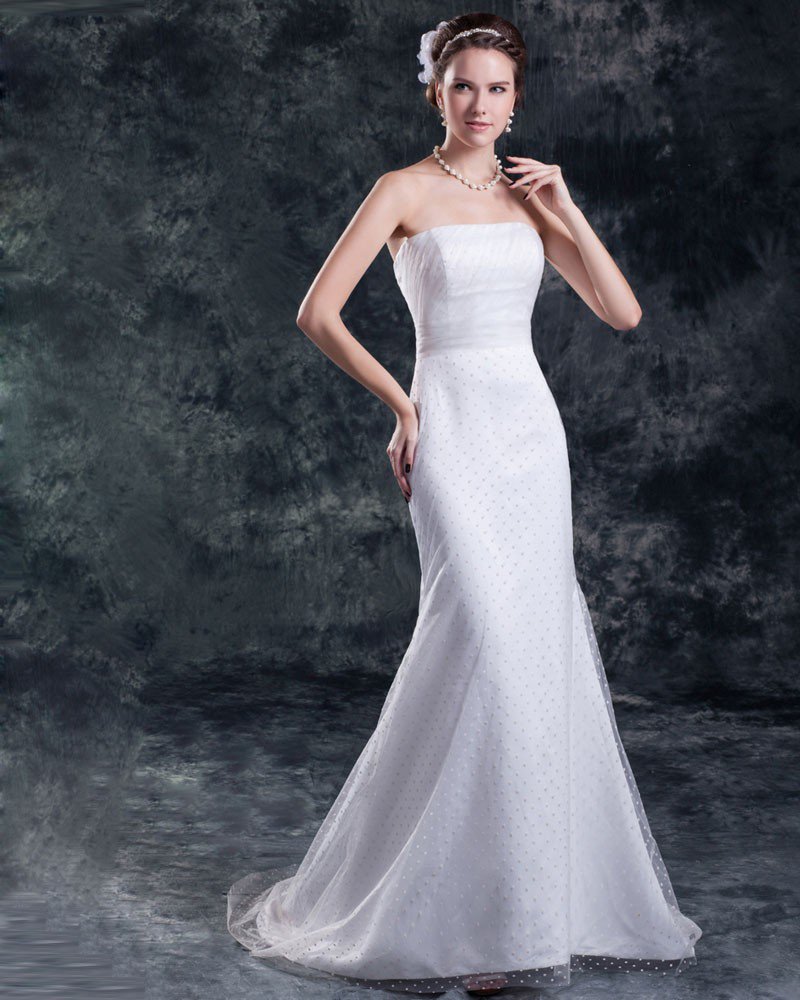 Tulle Strapless Floor Length Mermaid Sheath Wedding Dress