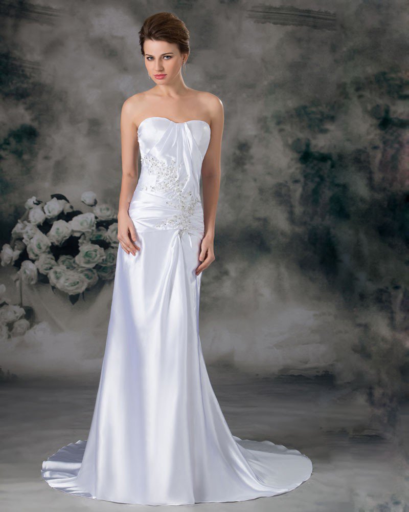 Charmeuse Sequins Sweetheart Court Train Sheath Wedding Dress