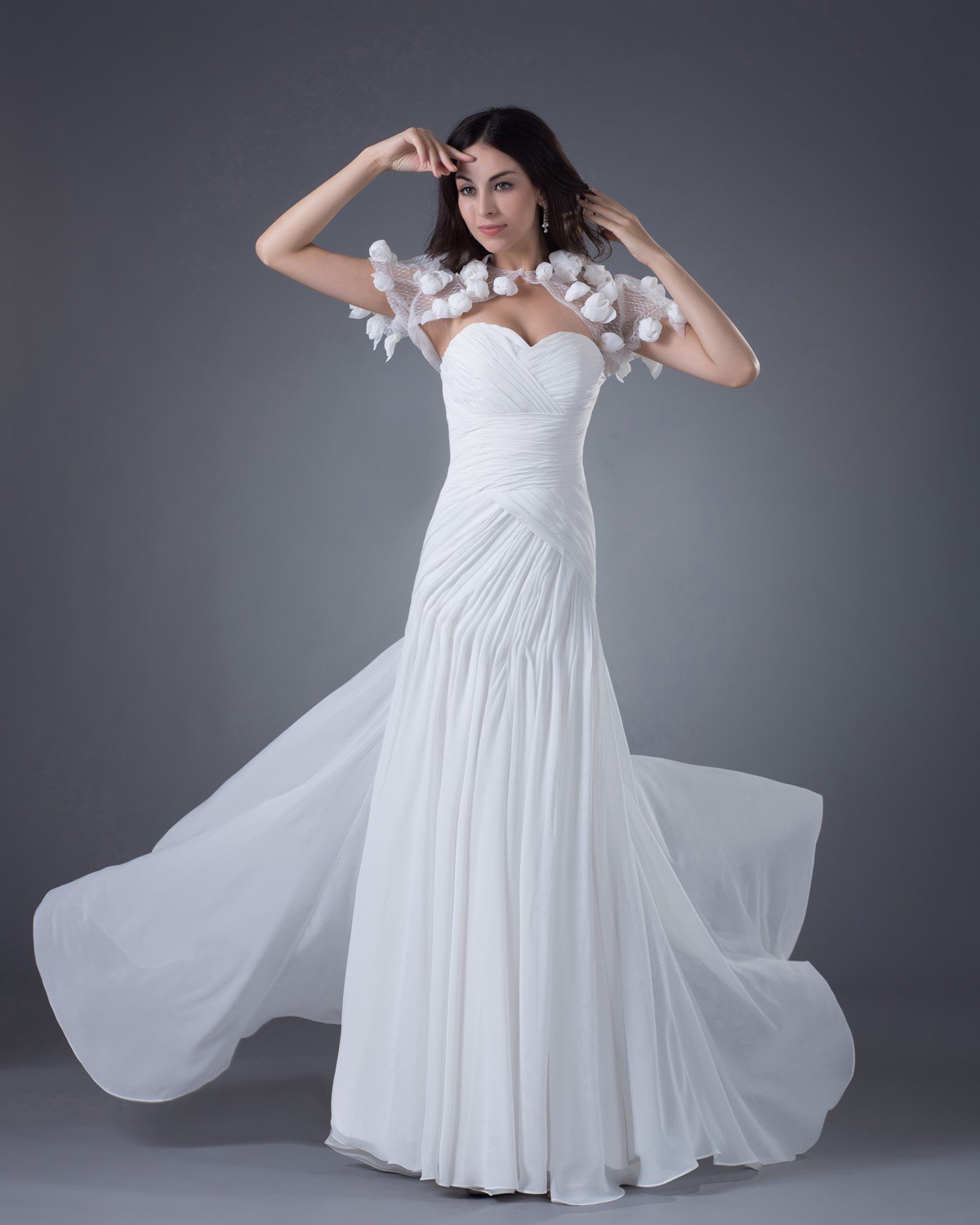 Chiffon Flowers Sweetheart Floor Length Sheath Wedding Dresses