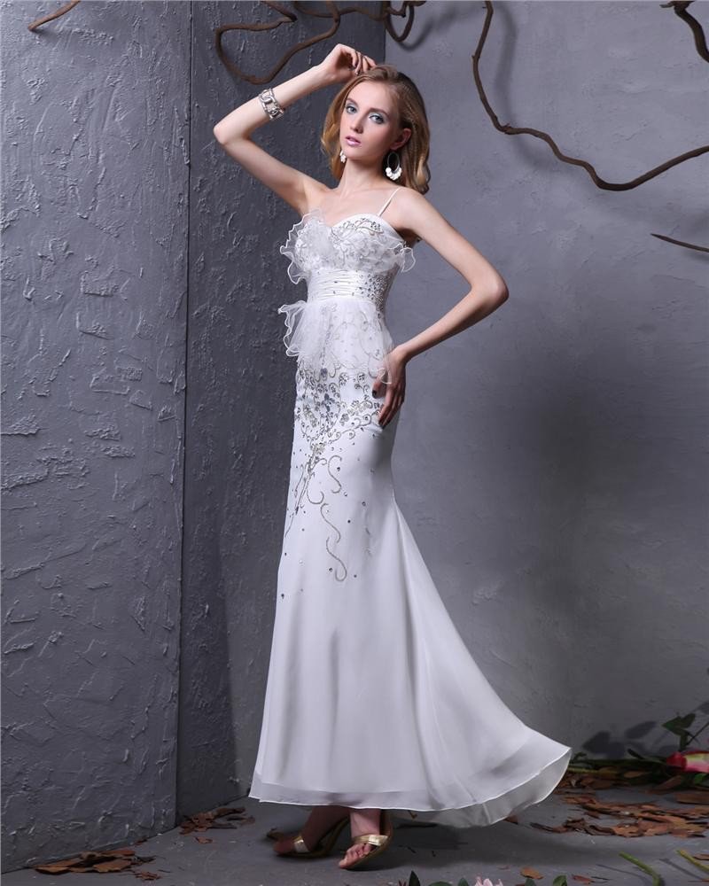Sweetheart Beading Ankle Length Chiffon Sheath Wedding Dress