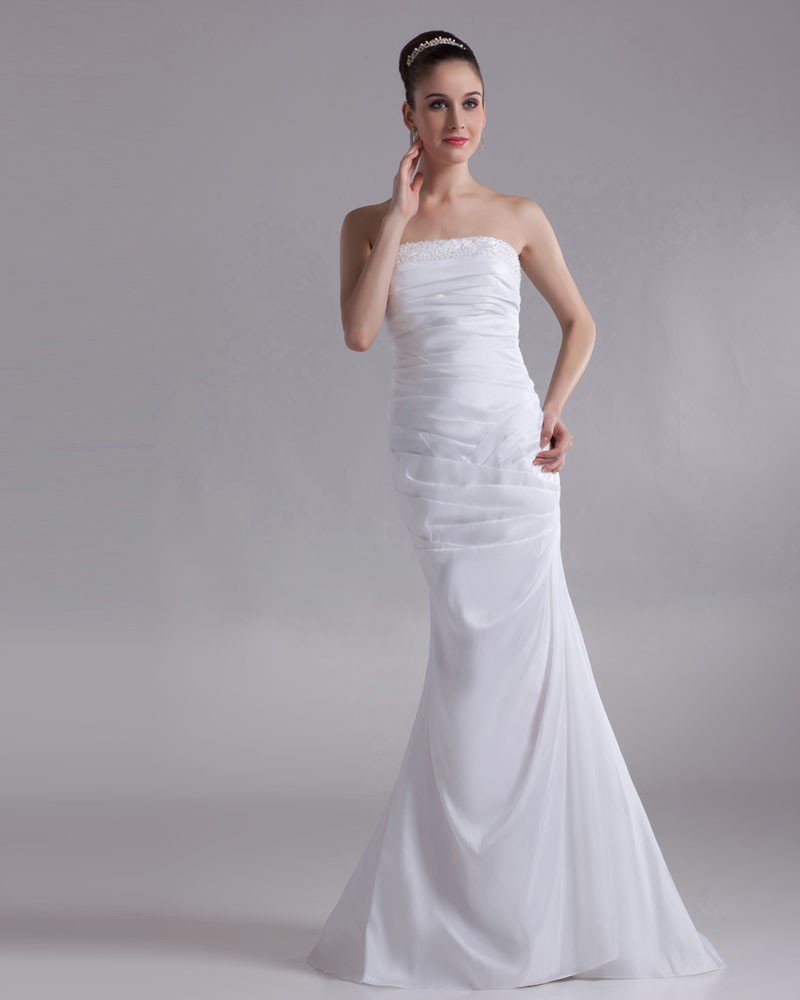 Taffeta Sequins Strapless Floor Length Sheath Wedding Dress