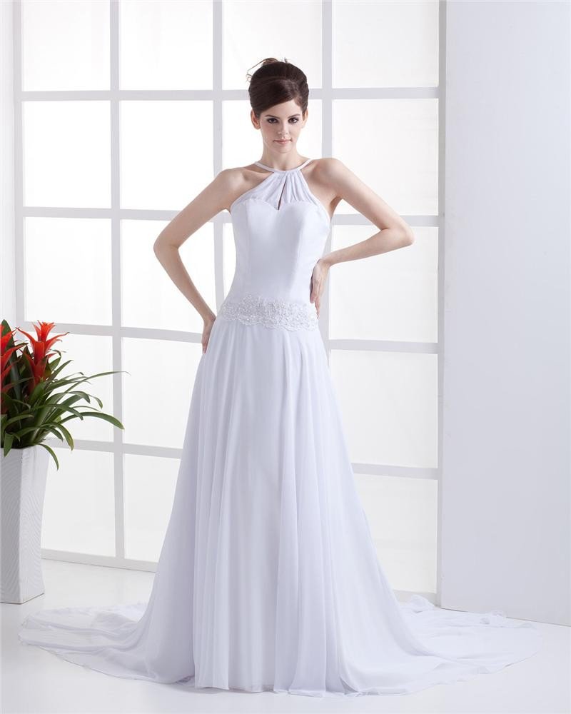 Sheath Halter Chiffon Wedding Dress