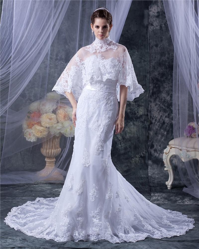 Tulle Strapless Chaoel Beading Applique Sheath Bridal Gown Wedding Dress