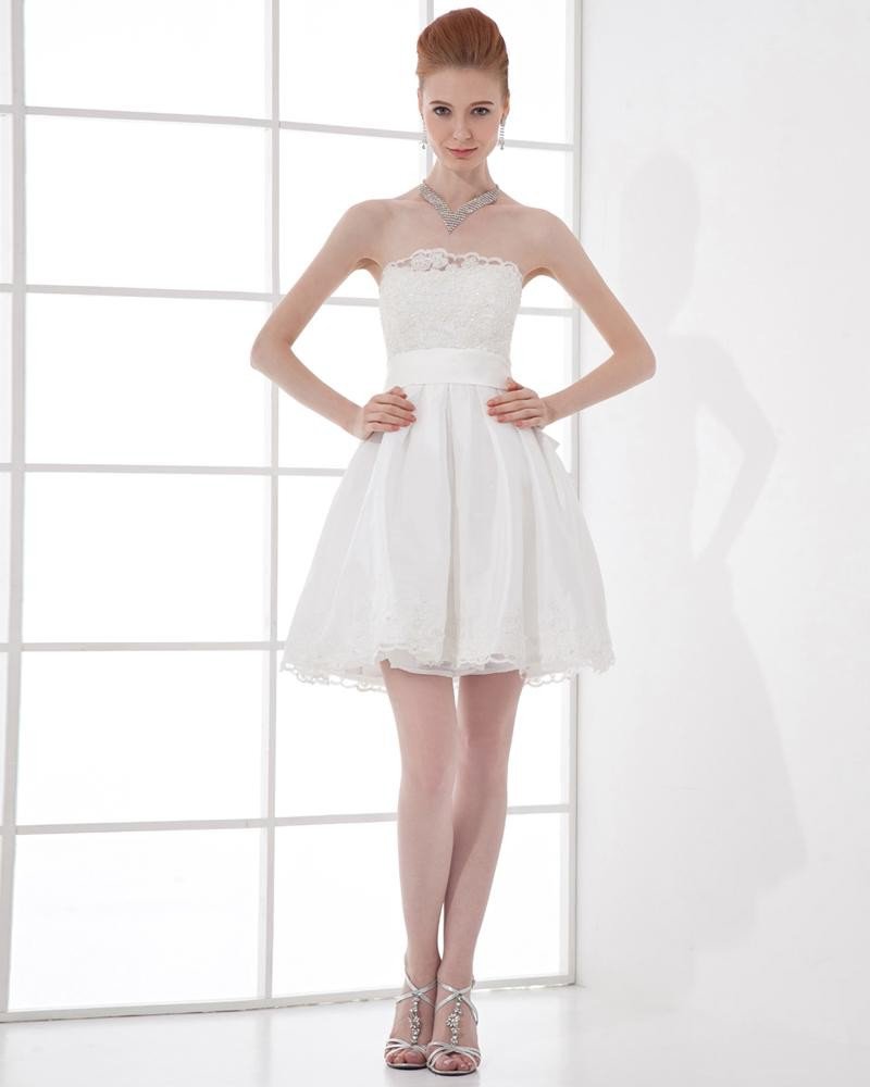 Fashion Satin Pleated Strapless Thigh Length Mini Wedding Dress