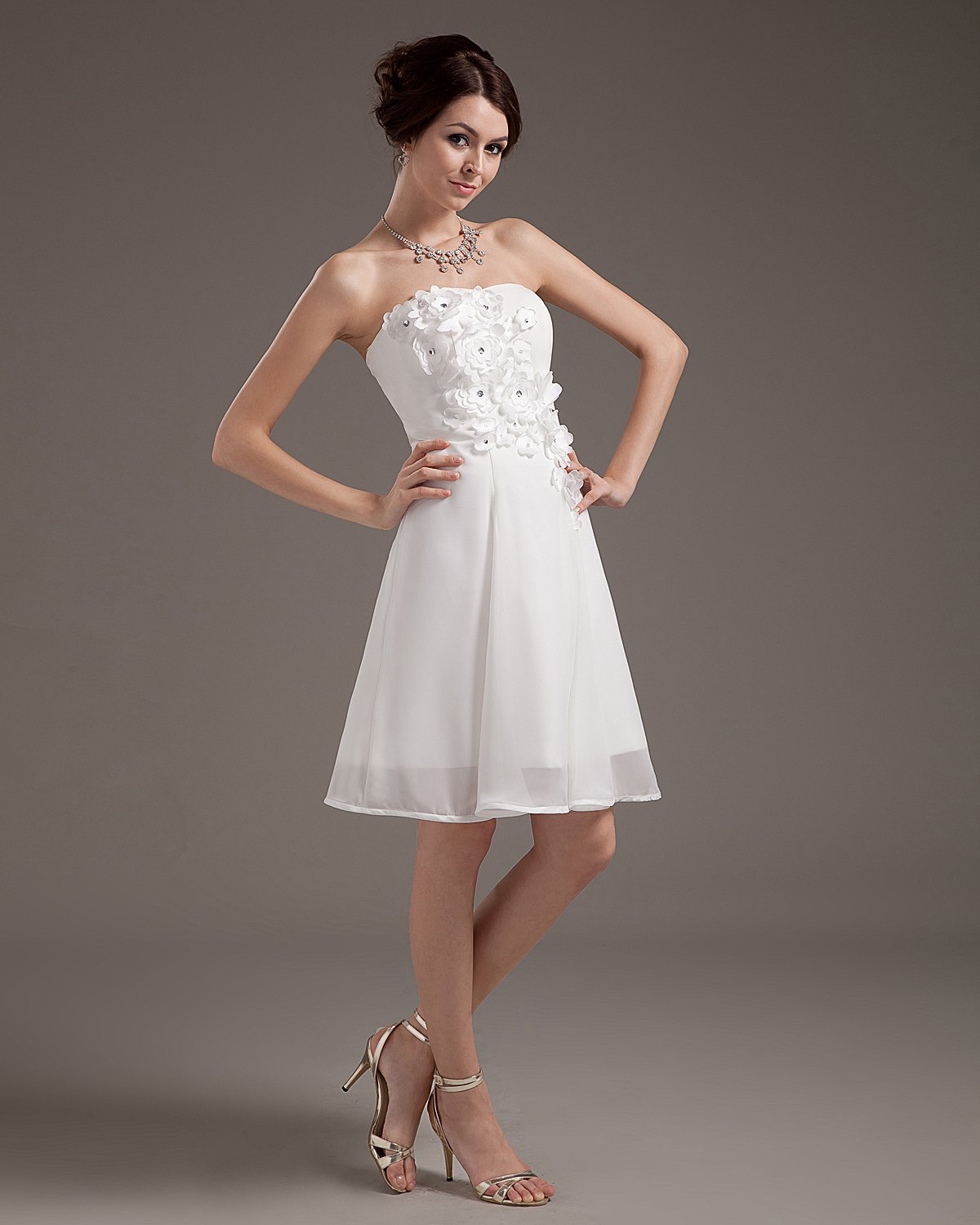 Applique Chiffon Sleeveless Sweetheart Short Mini Wedding Dresses
