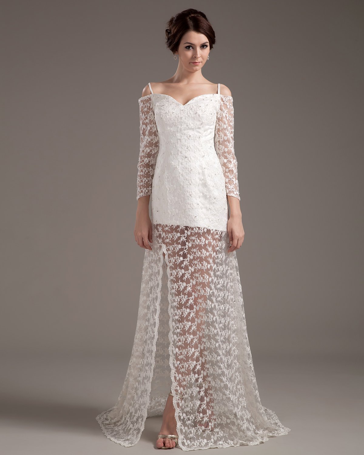 Beautiful A-Line Sweetheart Satin Lace Short Mini Wedding Dress