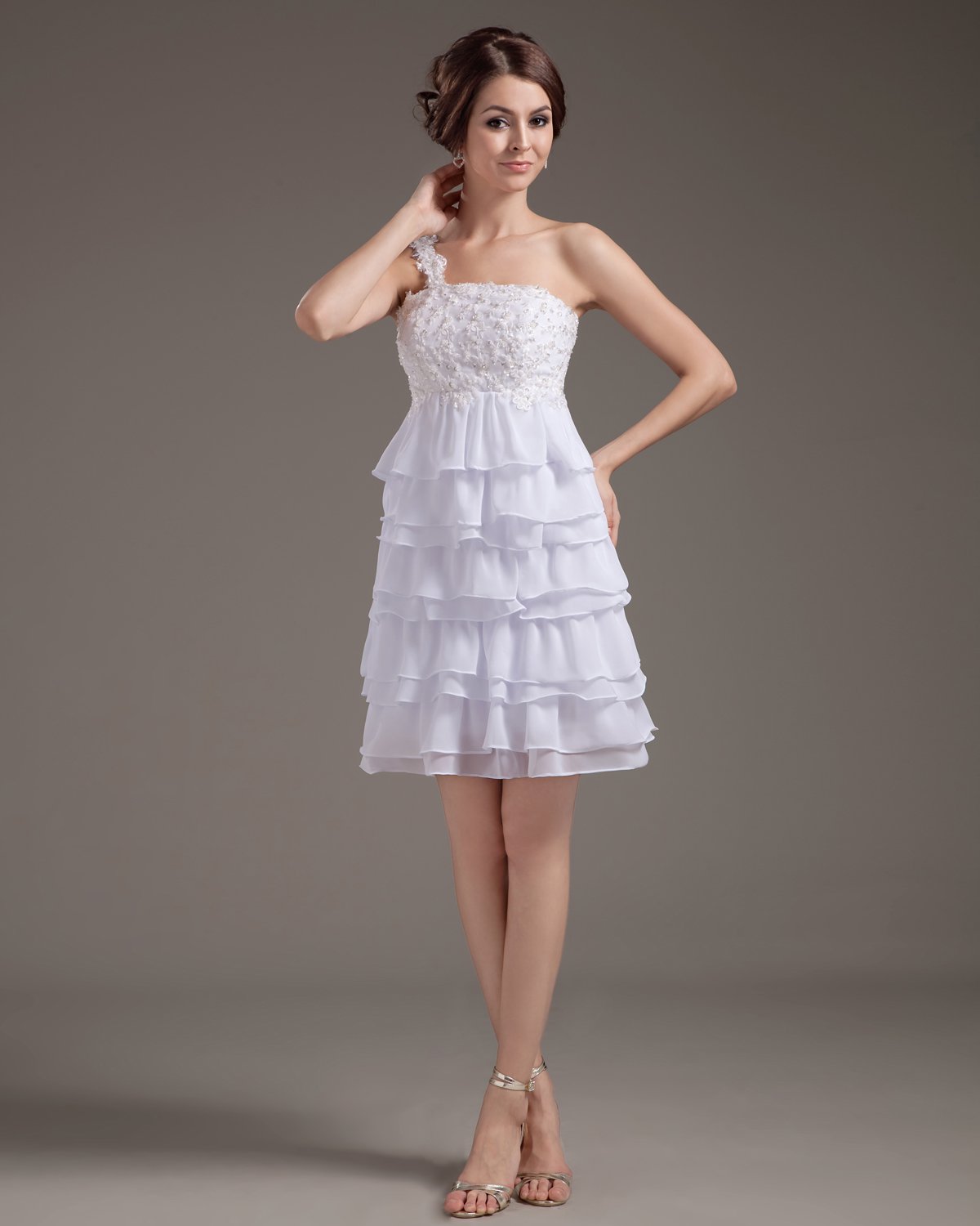 Chiffon Ruffle Layered Short Bridal Gown Wedding Dresses