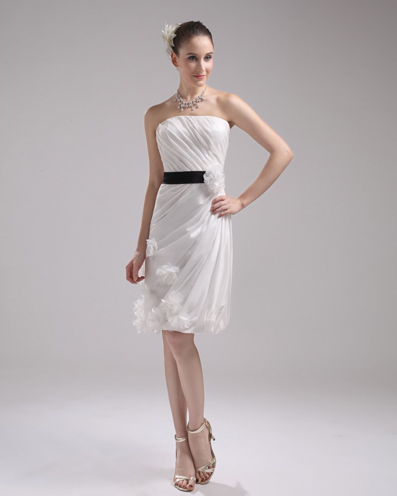 Fashion Taffeta Satin Pleated Strapless Knee-Length Mini Wedding Dress