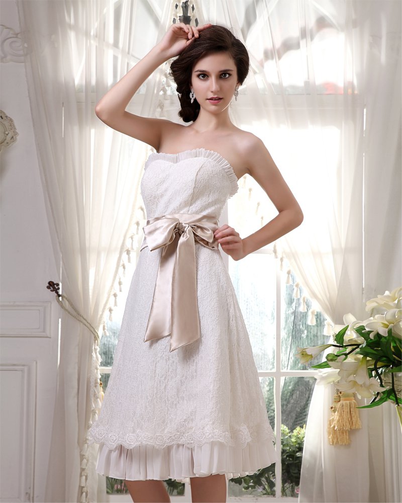 Lace Chiffon Satin Ruffle Sweetheart Short Mini Wedding Dresses
