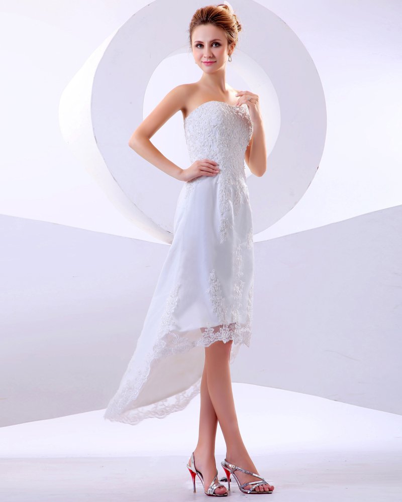 Lace Ruffle Strapless Short Bridal Gown Wedding Dress