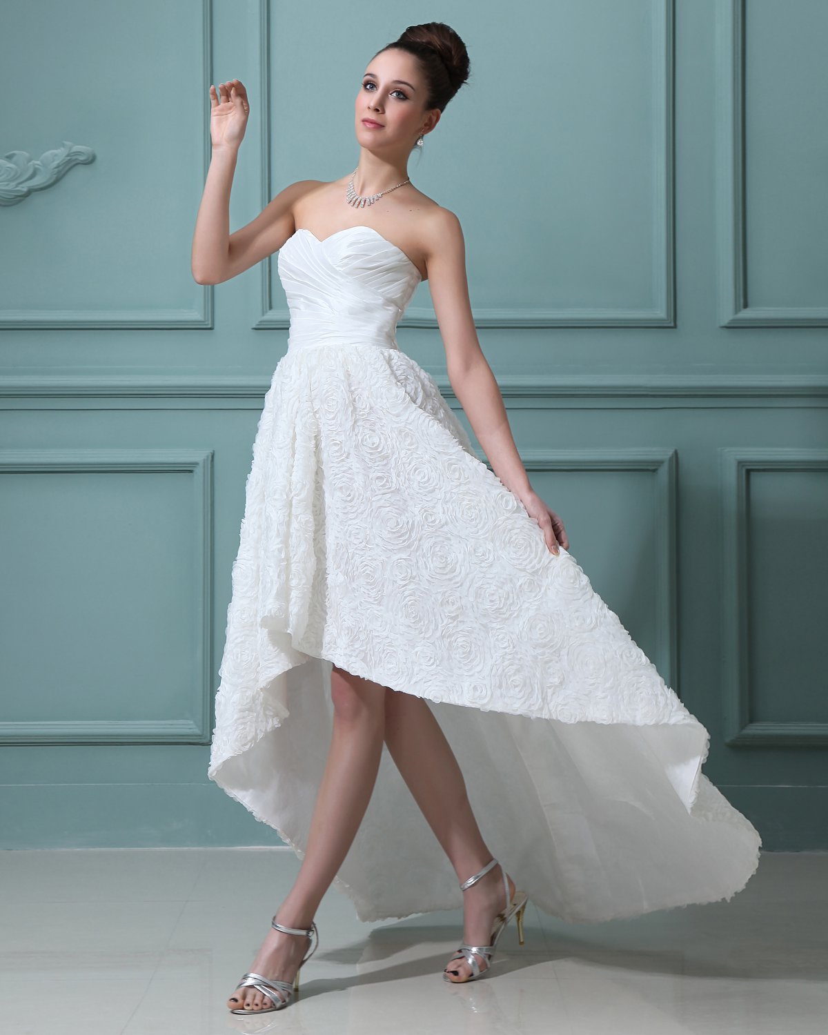 Lace Sweetheart Asymmetrical Mini Wedding Dresses