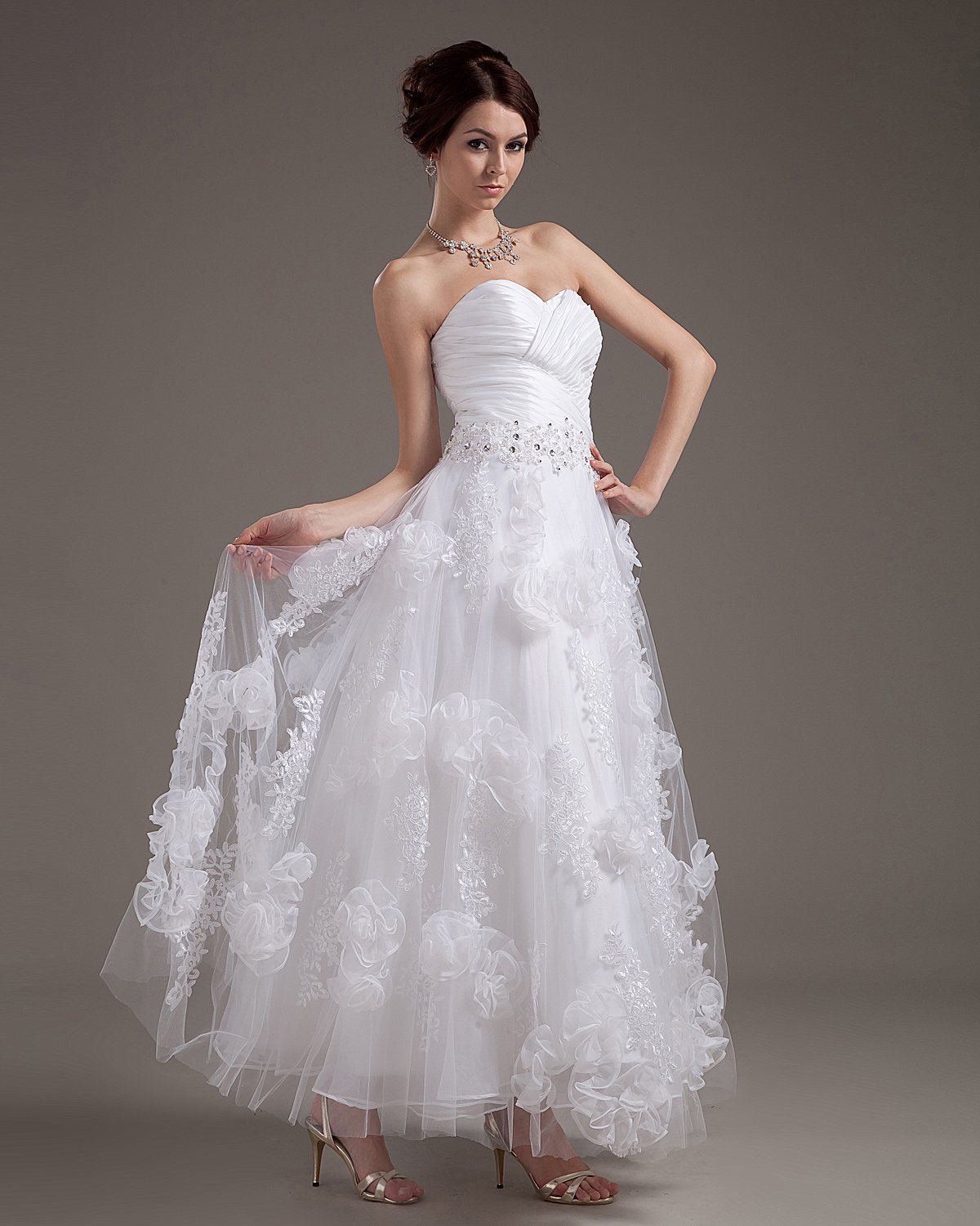 Organza Applique Sweetheart Short Bridal Gown Wedding Dress