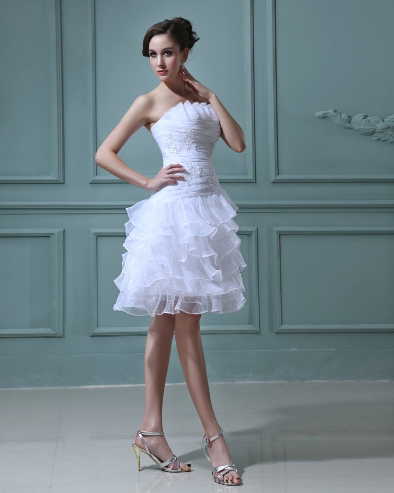 Organza Layered Short Bridal Gown Wedding Dress