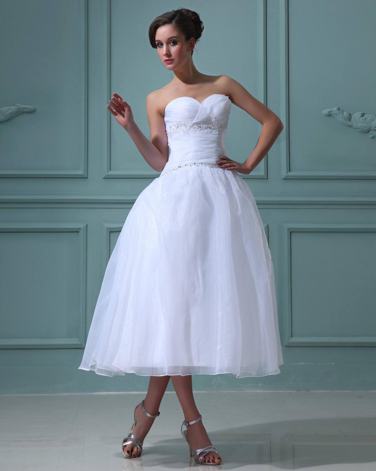 Ruffles Satin Tulle Beading Sleeveless Ruffles Sweetheart Short Mini Wedding Dresses