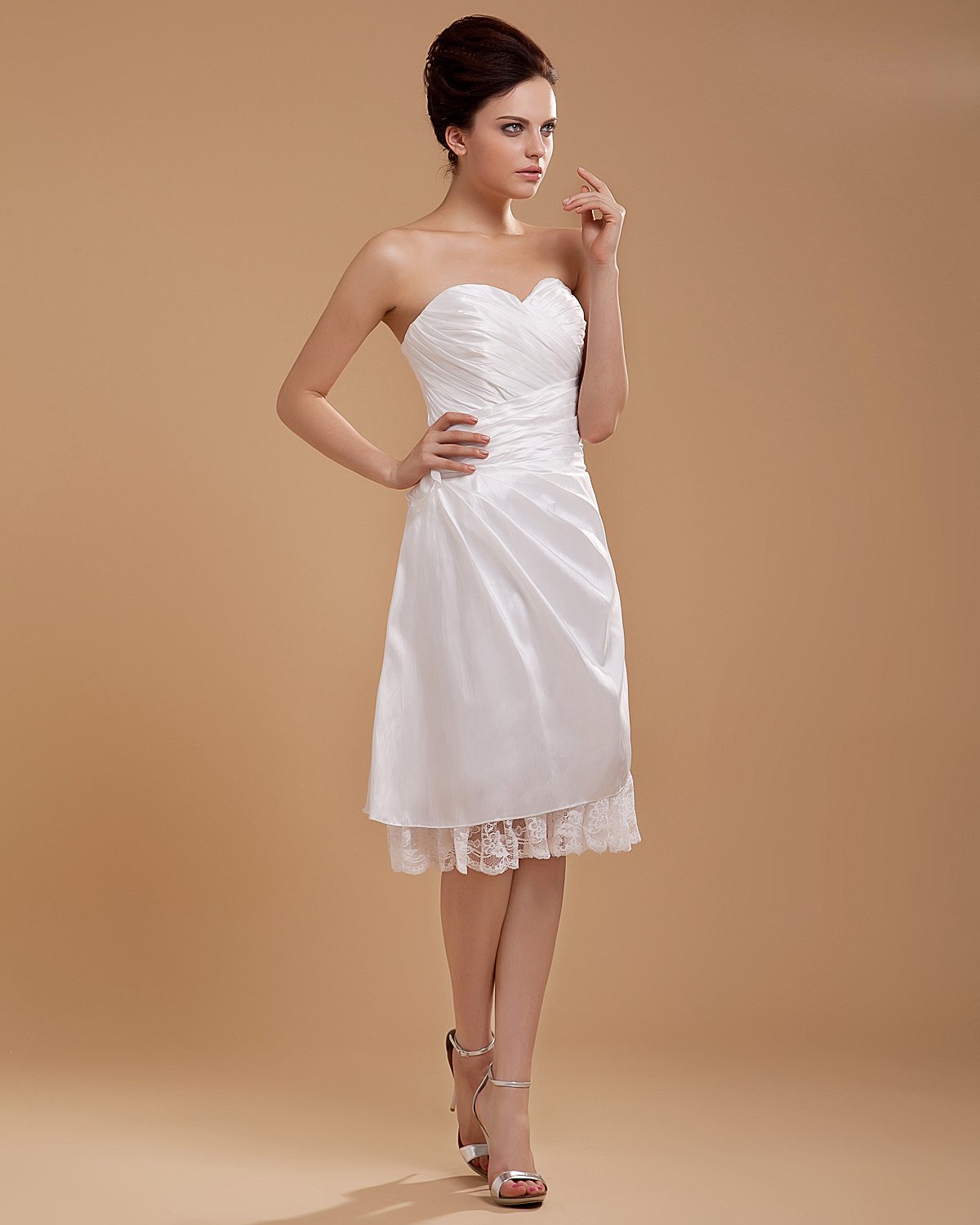 Taffeta Ruffle Flower Sweetheart Short Bridal Gown Wedding Dress