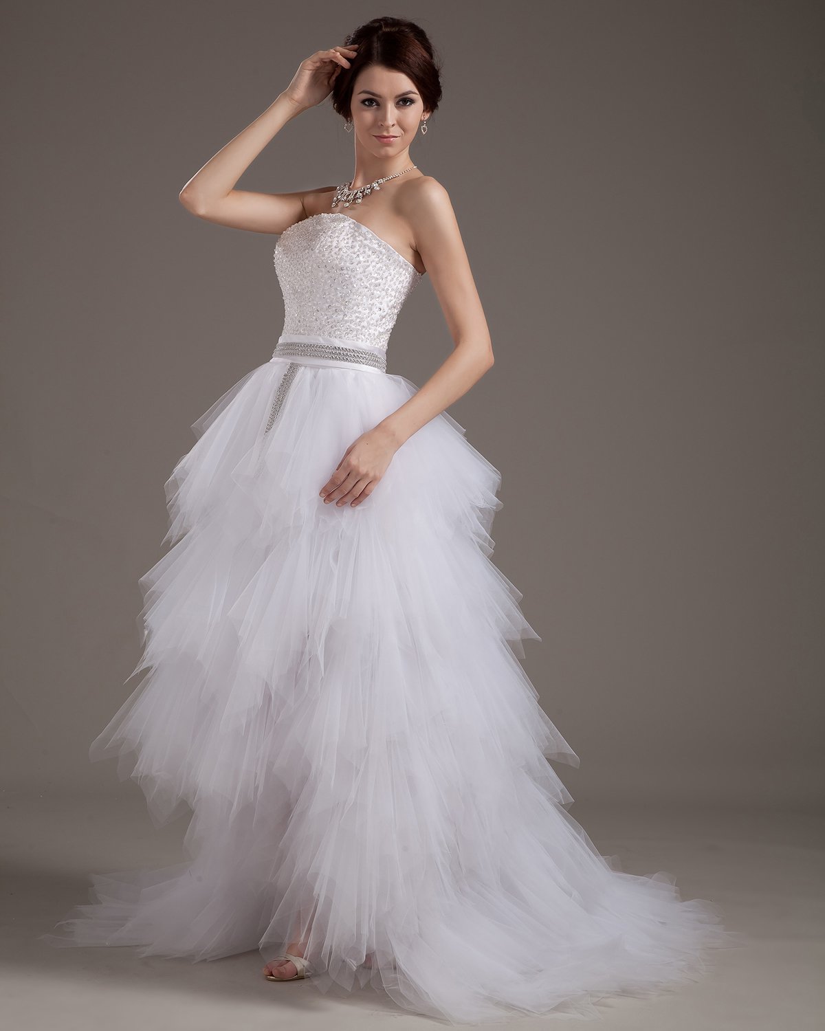 Yarn Strapless Ruffles Short Bridal Gown Wedding Dresses