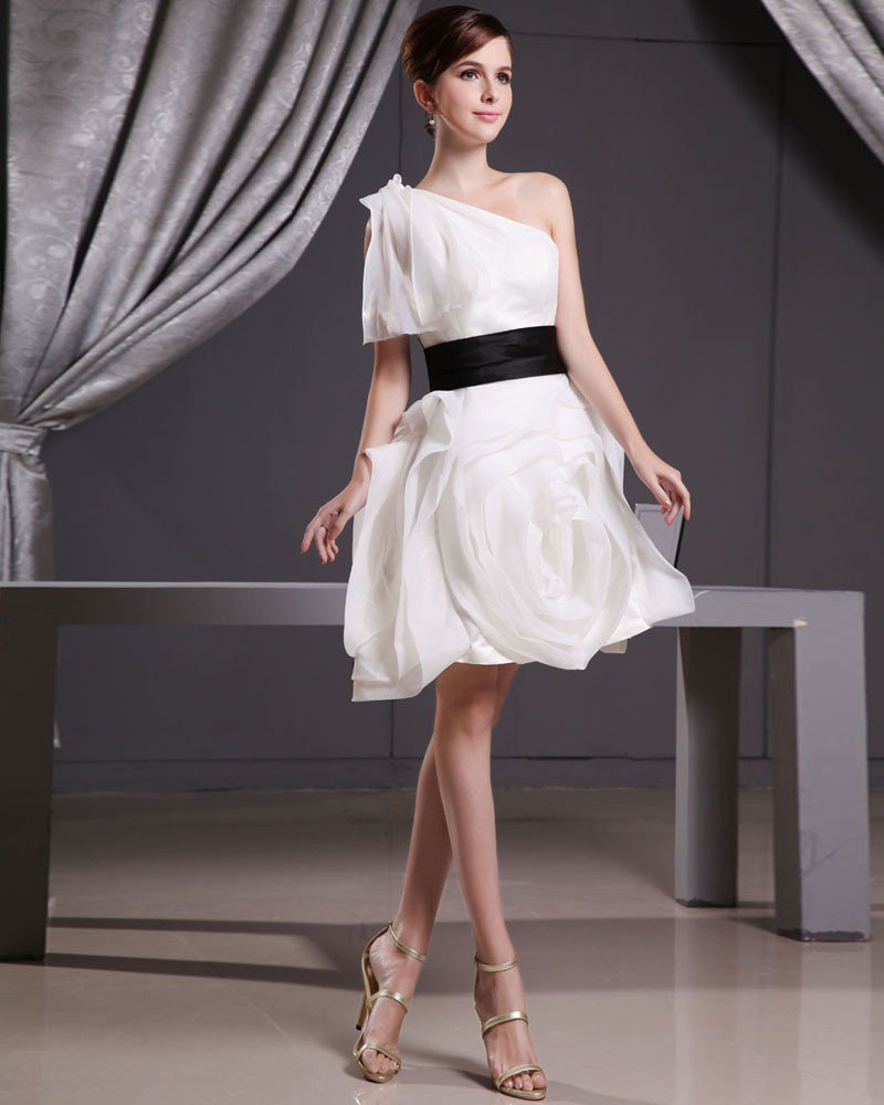 Organza Satin Sloping Ruffle Thigh Length Mini short Wedding Dress