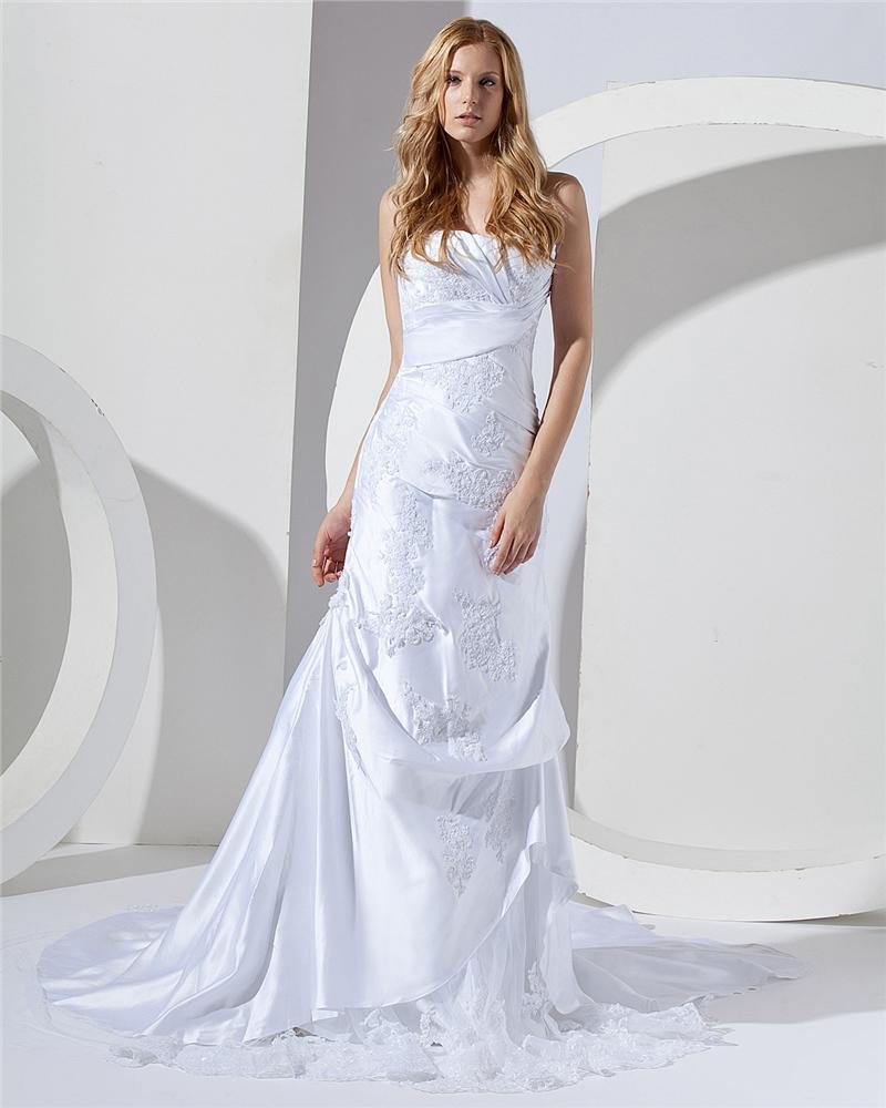 Flower Emboidered Sweetheart Court Mermaid Bridal Gown Wedding Dress