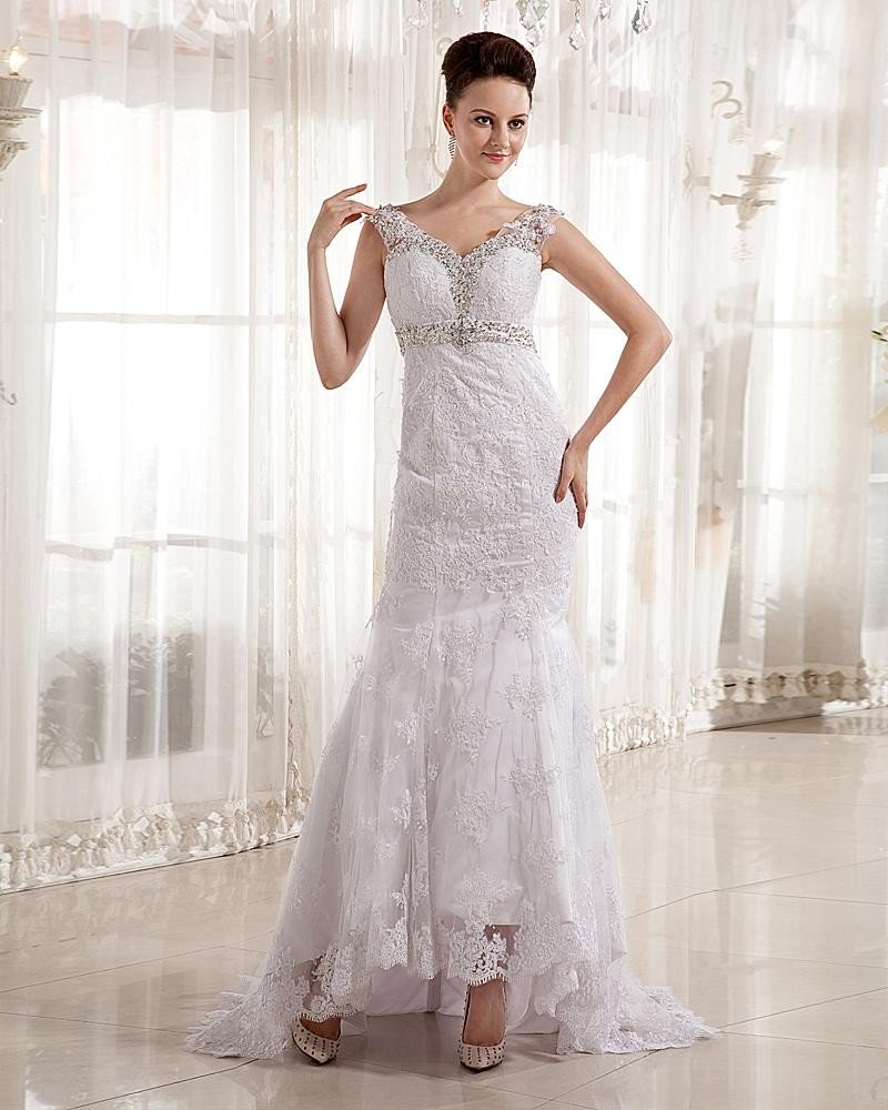 Lace V Neck Court Mermaid Bridal Gown Wedding Dress