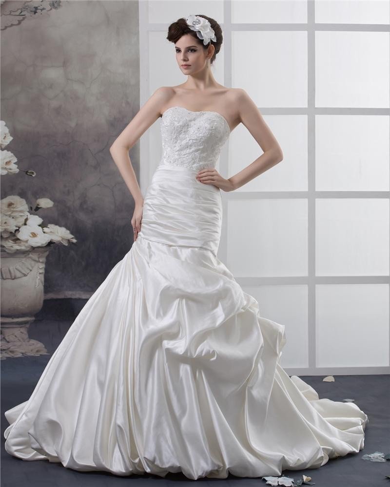 Taffeta Applique Sweetheart Cathedral Train Mermaid Wedding Dresses