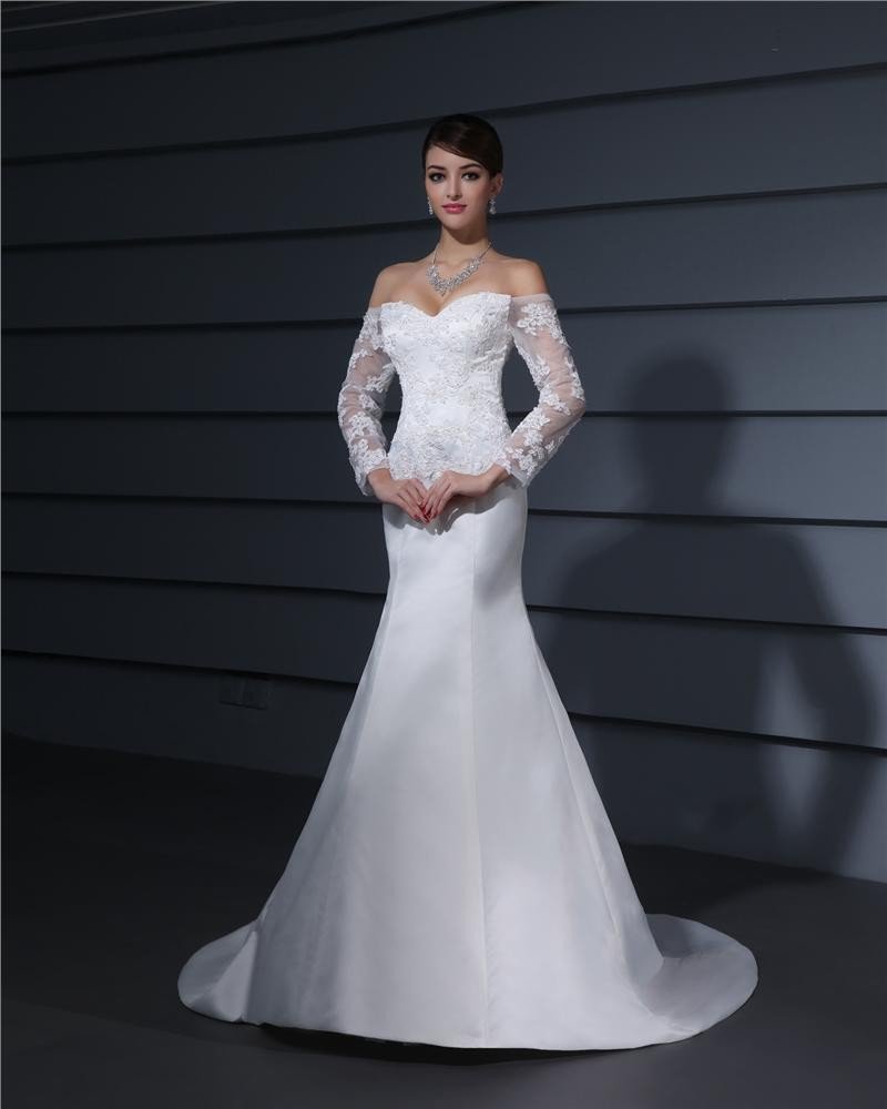 Sweetheart Applique Floor Length Lace Woman Mermaid Wedding Dress