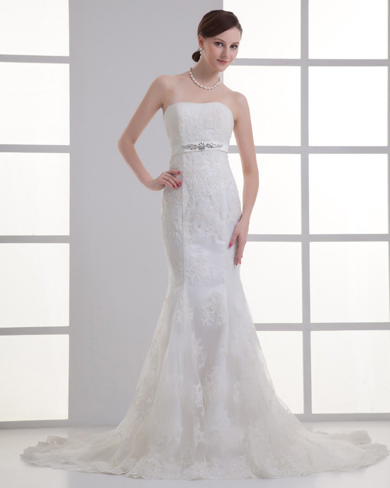 Court Train Strapless Mermaid Wedding Dress