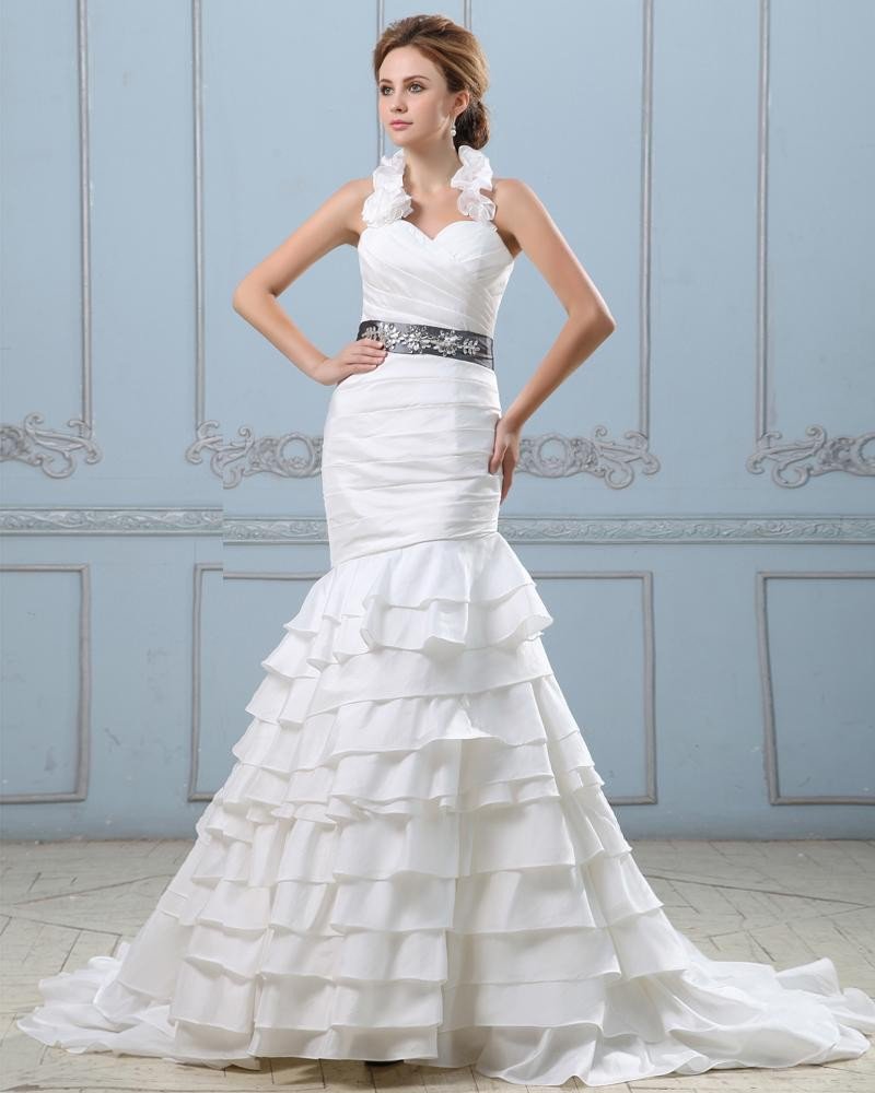 Ruffle Sweetheart Neck Beading Belt Taffeta Mermaid Wedding Dress