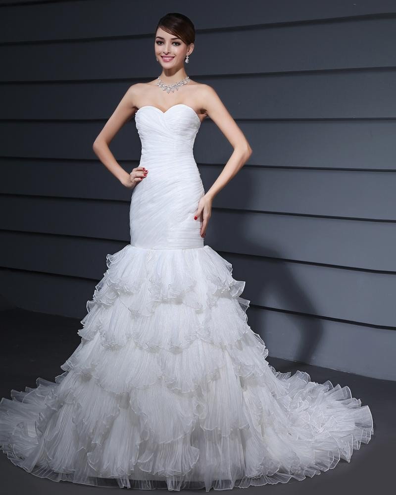 Mermaid Organza Strapless Satin Wedding Dresses