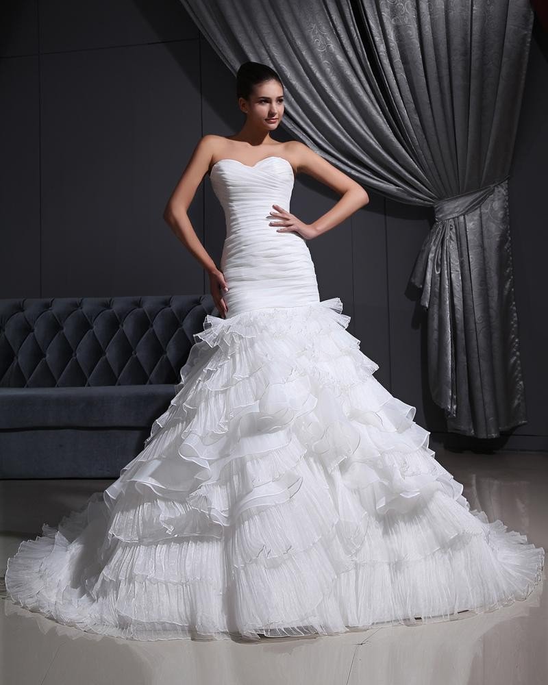 Sweetheart-Neck 2080Organza Satin Tulle Pleat Mermaid Wedding Dress