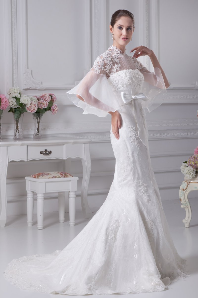 Organza Beading Lace Cathedral Train Mermaid Wedding Dresses