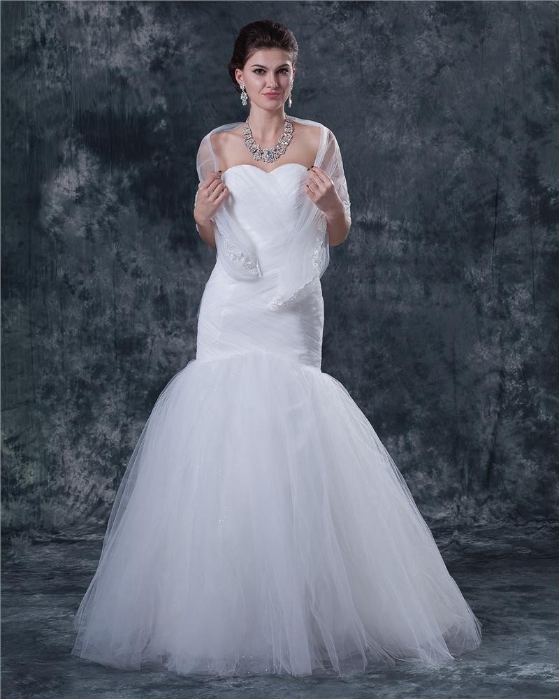 Tulle Satin Ruffles Sweetheart Floor-Length Mermaid Wedding Dresses