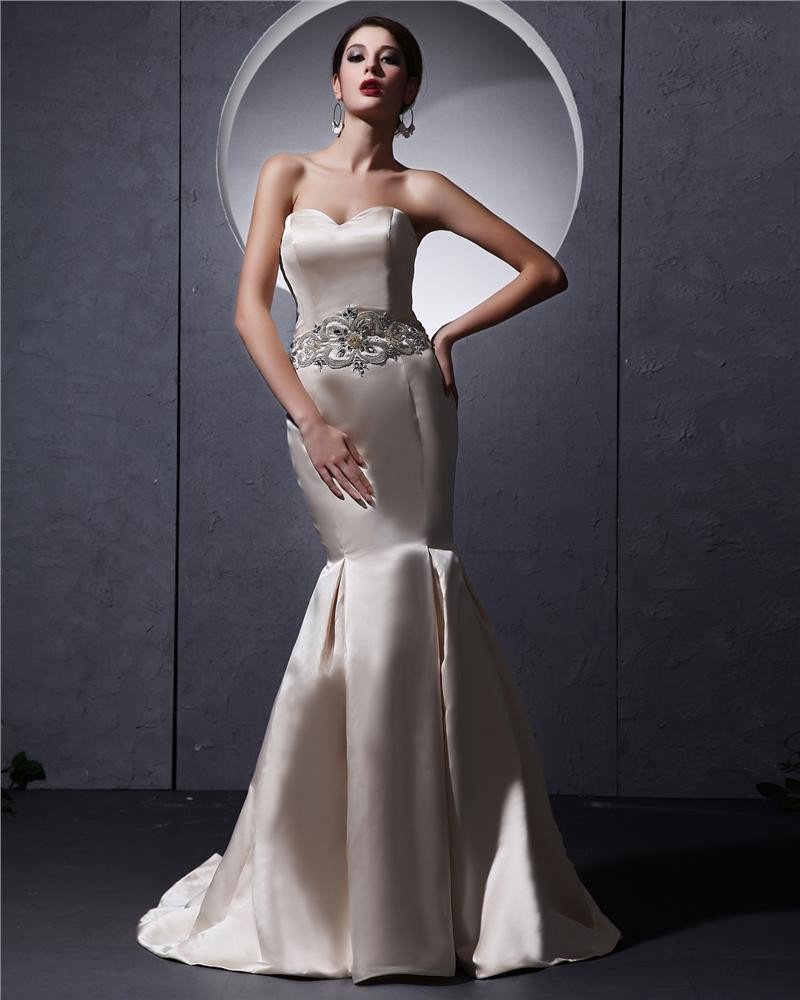 Beautiful Floor-Length Sweetheart Satin Beading Mermaid Wedding Dress