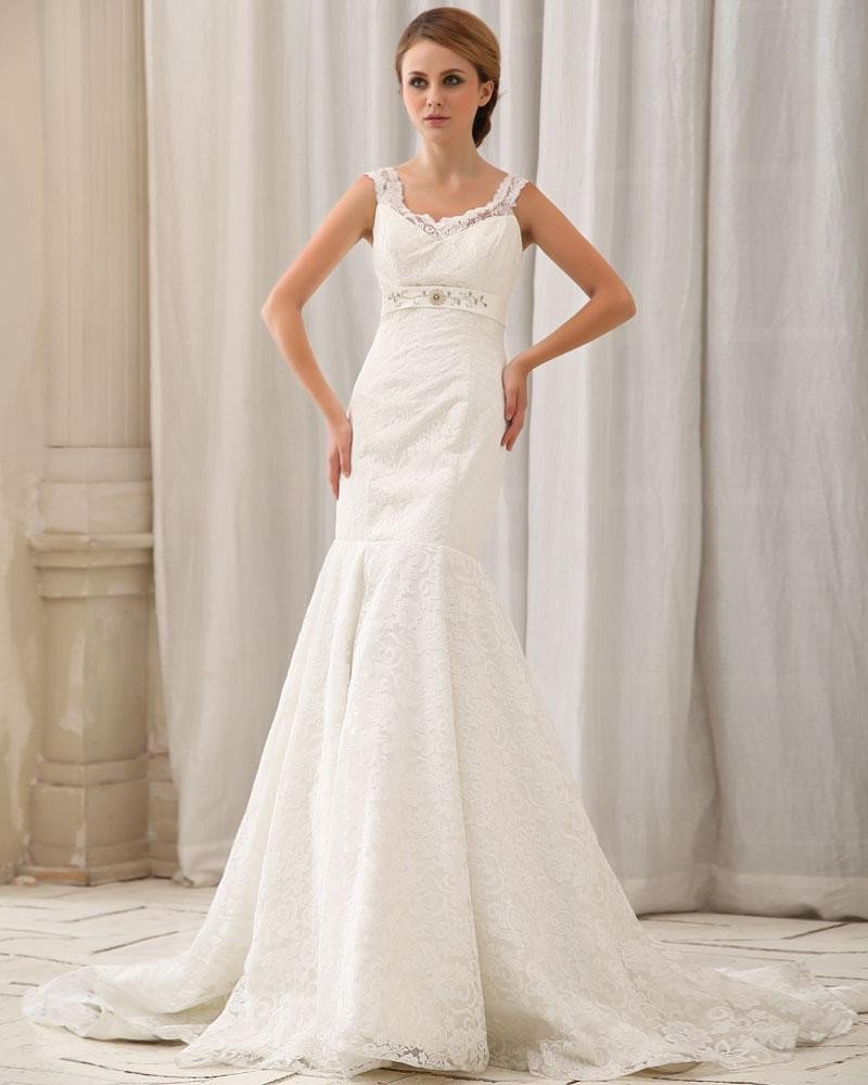 Stylish Floor Chapel Train Sweetheart Satin Lace Mermaid Wedding Dress